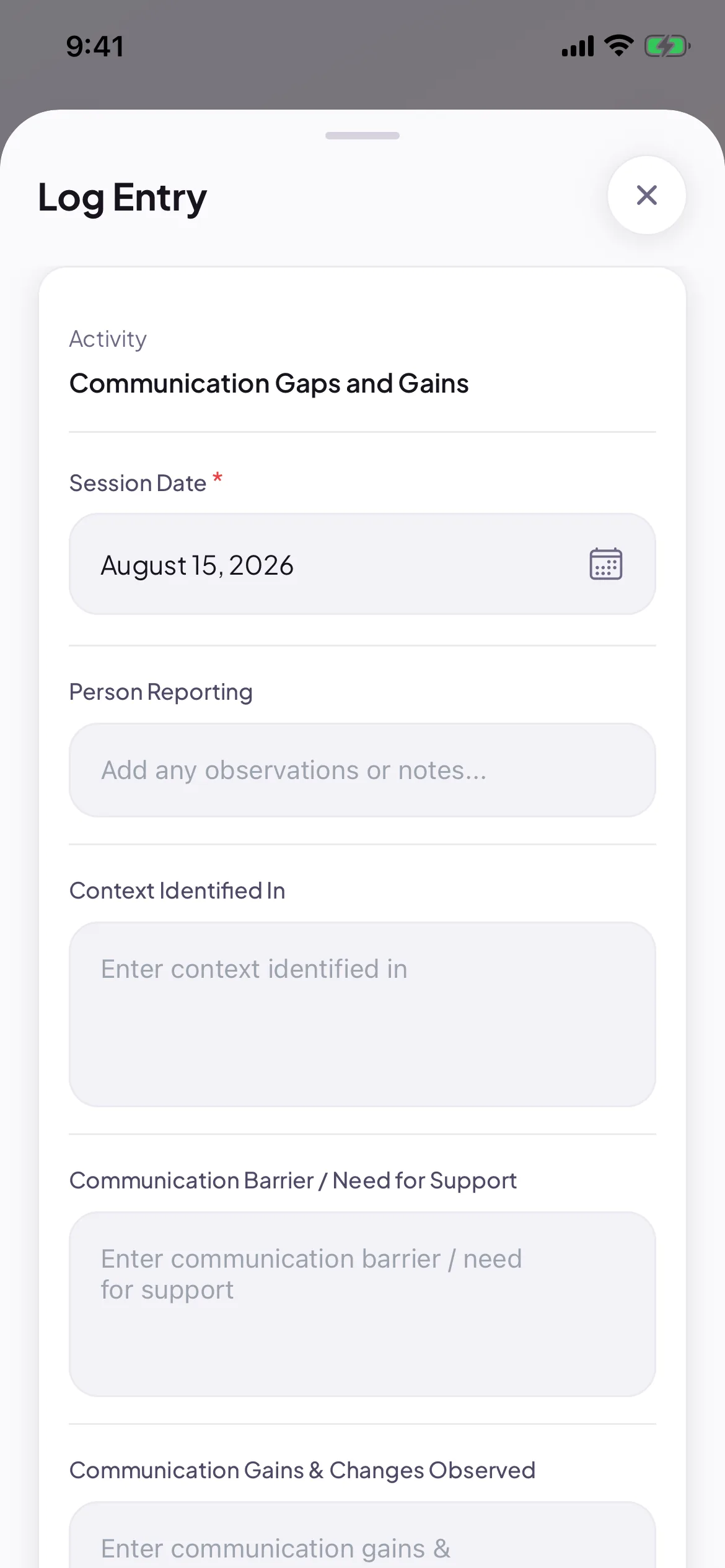 Gestalts parent app showing an entry form for the shared activity