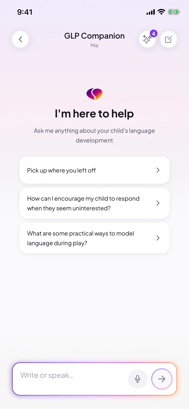 The current Gestalts GLP Companion conversation screen