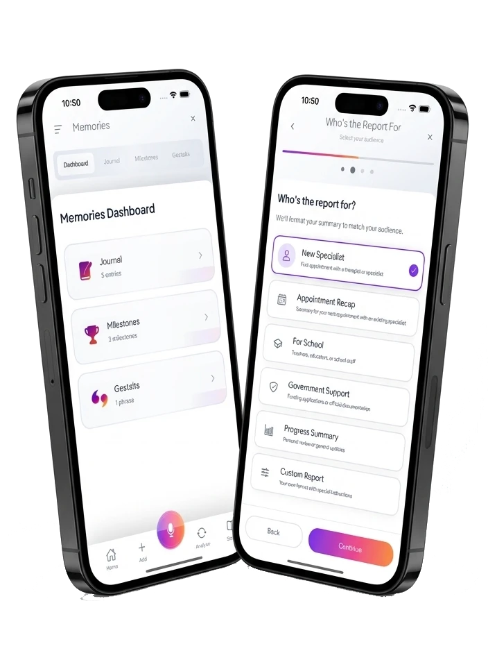 Memories and Reports interface
