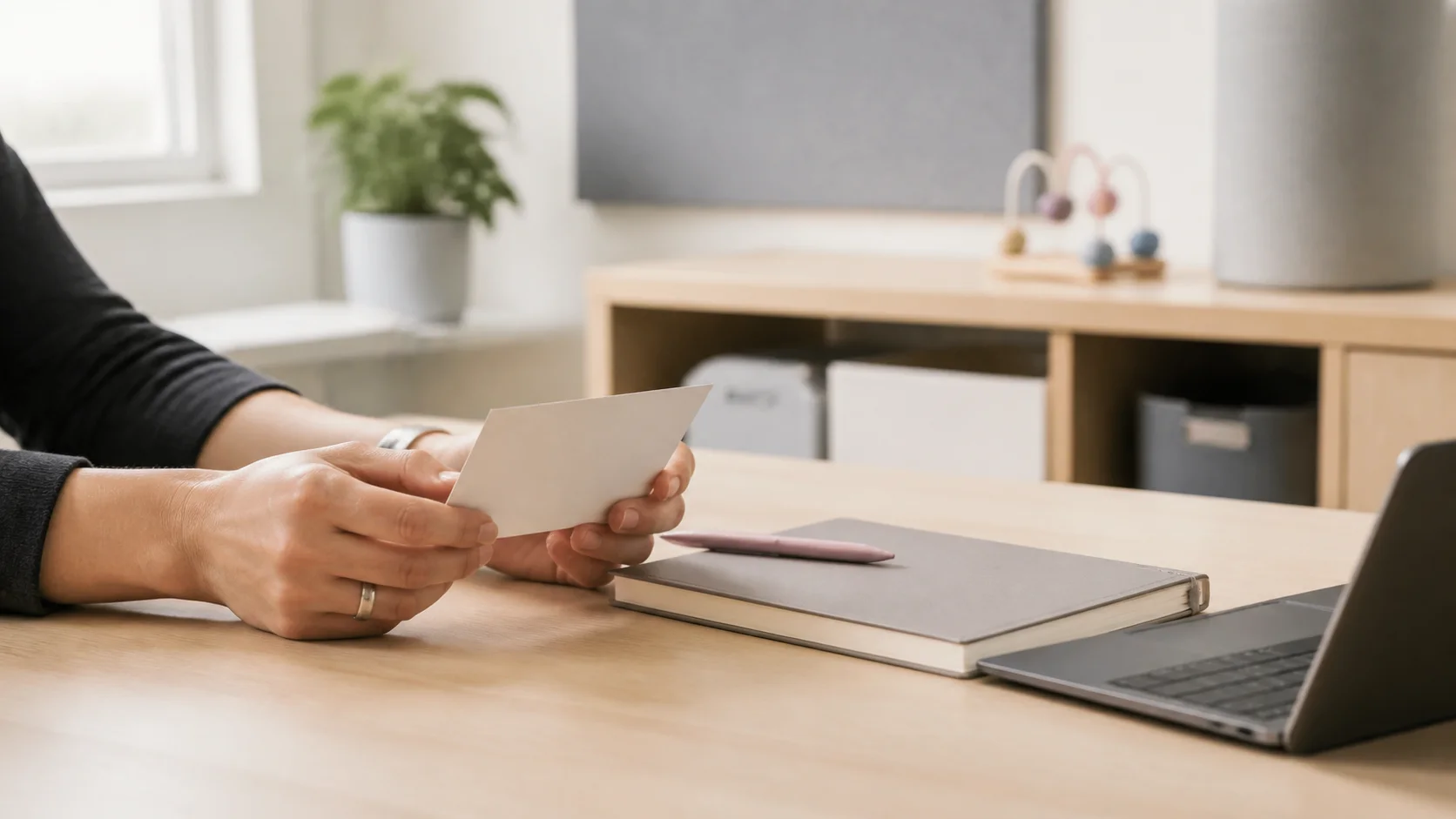 A speech pathologist reviews a family-shared note before an appointment