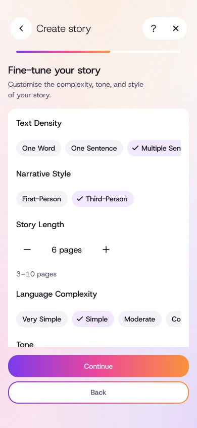 Fine-tuning text density, style and story length