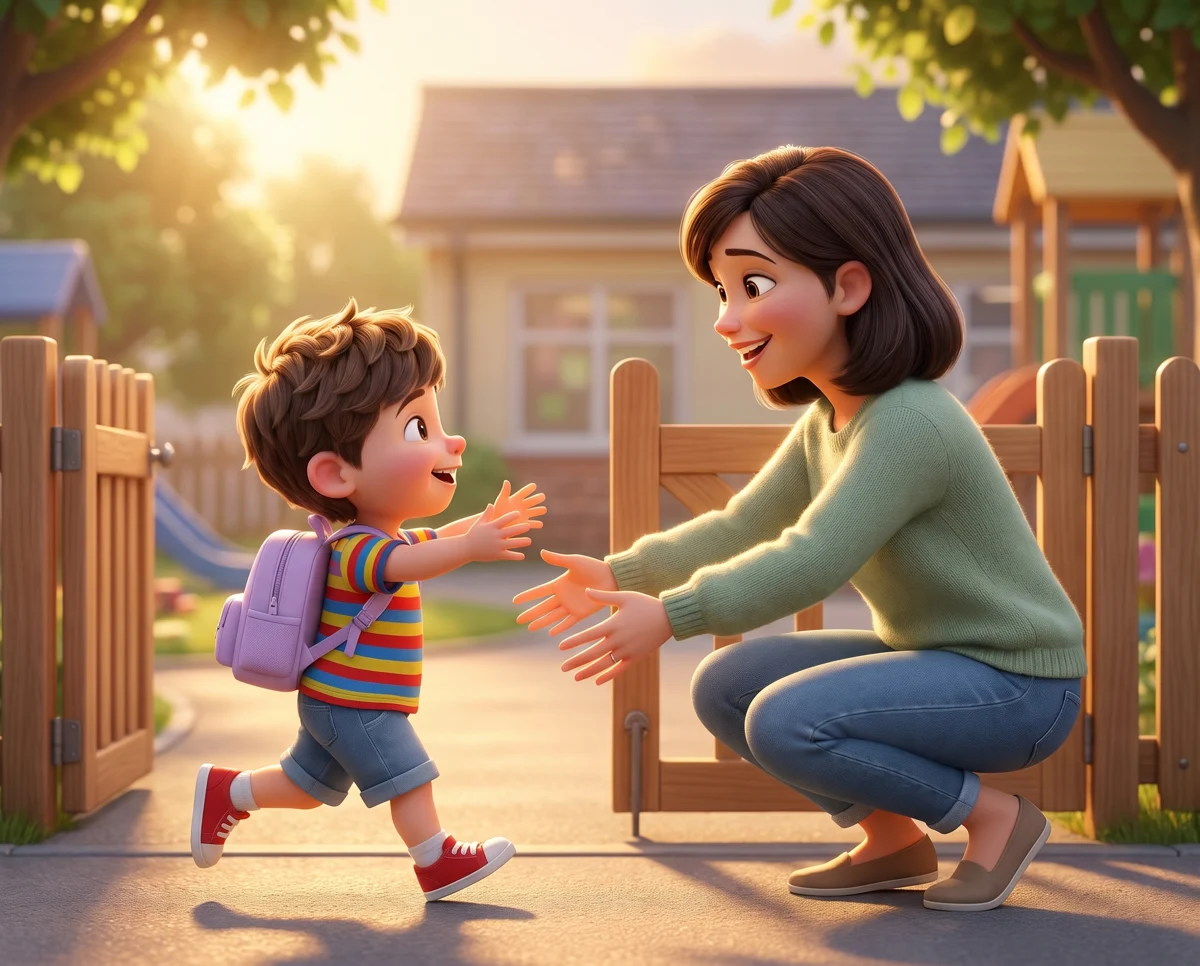 Alex running into Mum’s arms at the gate